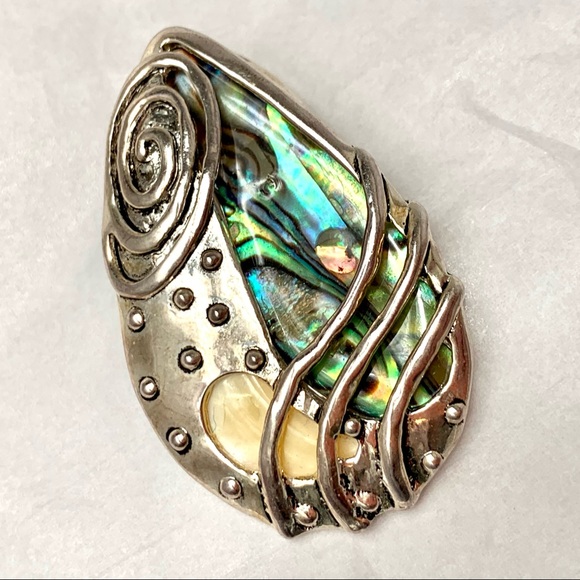 Abalone & Mother of Pearl Silver Tone Pendant - Picture 4 of 12